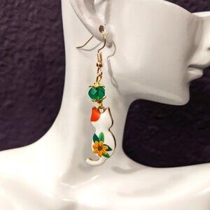 Sunflower Orange Ear Cat Earrings